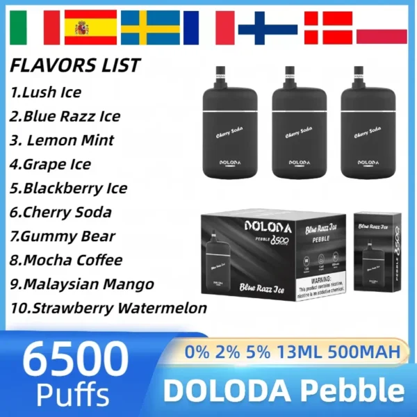 DOLODA Pebble 6500 Puffs 0% 2% 5% Nikotiini Ladattava Kertakäyttöinen Vape Tukkumyynti - KeenVape - 2