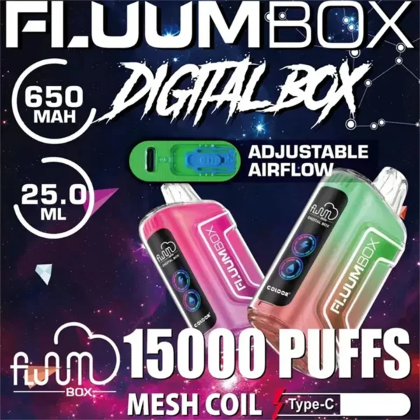 FluuM Digital Box TN 15000 šluky 0% 2% 3% 5% Nikotinová dobíjecí jednorázová vape pera Pods e-cigarety velkoobchod – KeenVape – 1