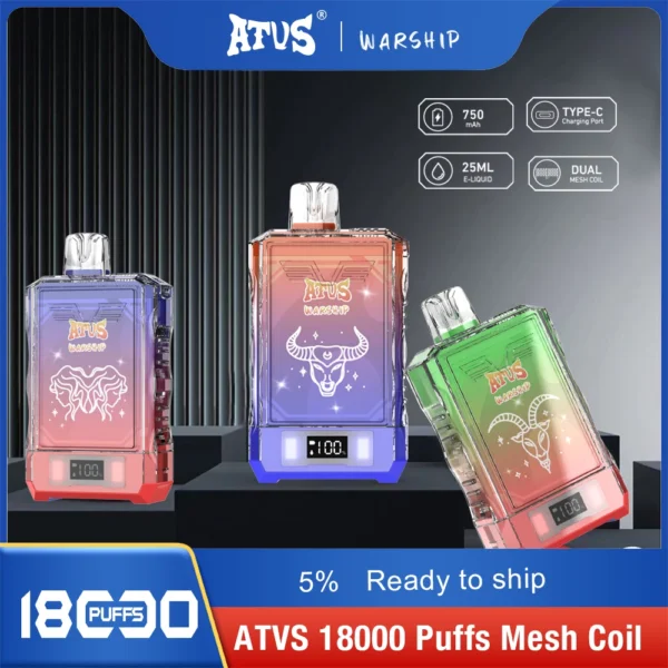 Atvs Warship 18000 Puffs 5% Перезаряжаемые одноразовые ручки для электронных сигарет с низким содержанием никотина Купить оптом - KeenVape - 9