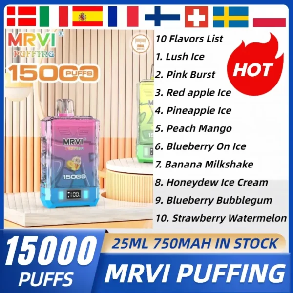 MRVI Puffing 15000 Puffs Dual Mesh Digital Screen 2% 5% Επαναφορτιζόμενη μίας χρήσης Στυλό Vapes χαμηλής περιεκτικότητας σε νικοτίνη Μαζική Αγορά Χονδρικής - KeenVape - 1