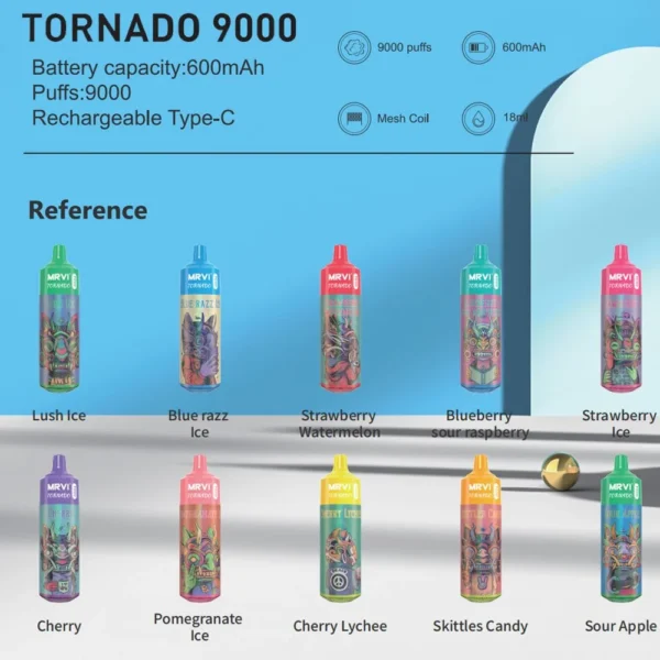 MRVI Tornado 9000 Puffs 2% 3% 5% Перезаряджувана одноразова ручка для вейпів з низьким вмістом нікотину Купуйте оптом - KeenVape - 1