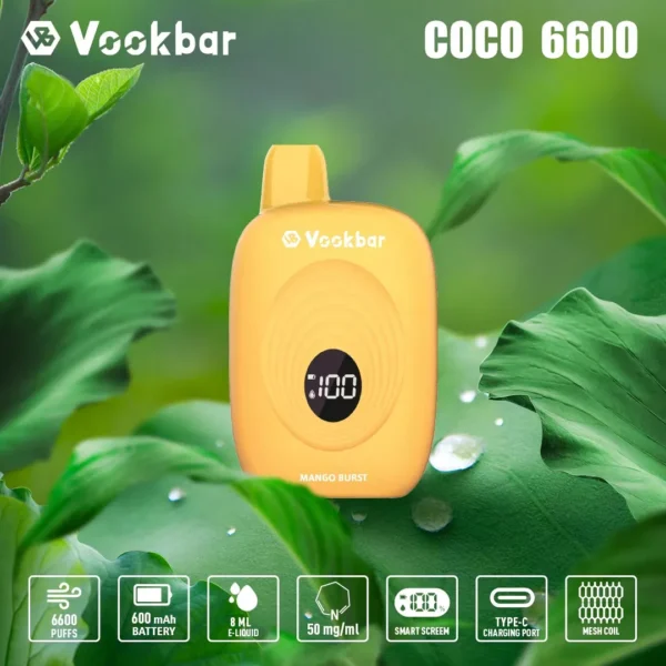 Vookbar Coco 6600 Puffs Digital Smart Screen 3% Перезаряджуваний одноразовий вейп-ручка з низьким вмістом нікотину Купуйте оптом - KeenVape - 2