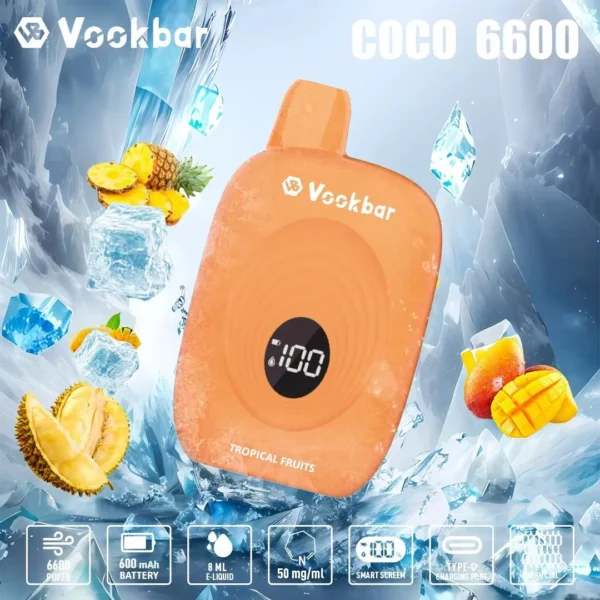 Vookbar Coco 6600 Puffs Digital Smart Screen 3% Перезаряджуваний одноразовий вейп-ручка з низьким вмістом нікотину Купуйте оптом - KeenVape - 3