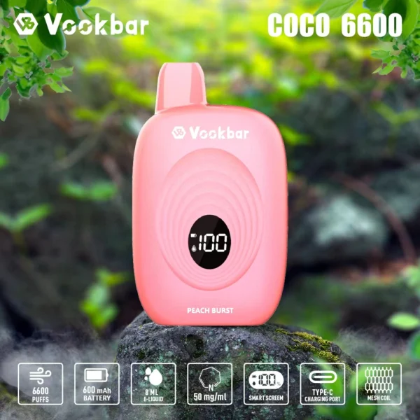 Vookbar Coco 6600 Puffs Digital Smart Screen 3% Перезаряджуваний одноразовий вейп-ручка з низьким вмістом нікотину Купуйте оптом - KeenVape - 5