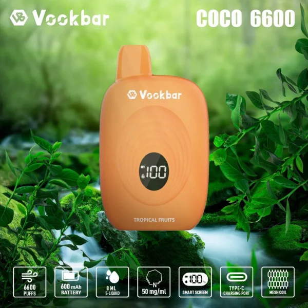 Vookbar Coco 6600 Puffs Digital Smart Screen 3% Перезаряджуваний одноразовий вейп-ручка з низьким вмістом нікотину Купуйте оптом - KeenVape - 7