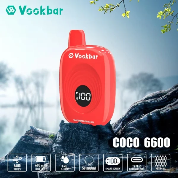 Vookbar Coco 6600 Puffs Digital Smart Screen 3% Перезаряджуваний одноразовий вейп-ручка з низьким вмістом нікотину Купуйте оптом - KeenVape - 8