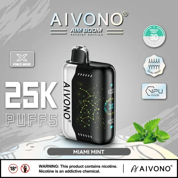 AIVONO AIM BOOM 25000 Puffs Двойной сетчатый цифровой экран 0% 2% 3% 5% Перезаряжаемые одноразовые ручки для электронных сигарет с низким содержанием никотина Купить оптом - KeenVape - 10