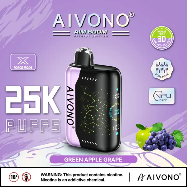 AIVONO AIM BOOM 25000 Puffs Двойной сетчатый цифровой экран 0% 2% 3% 5% Перезаряжаемые одноразовые ручки для электронных сигарет с низким содержанием никотина Купить оптом - KeenVape - 1